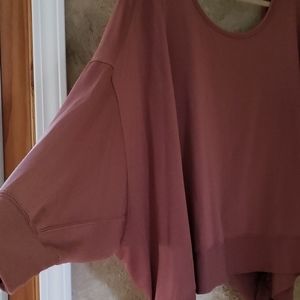 Wishlist Boho Sweatshirt M/L Open V Back & Fabric Overlays At The Bottom New